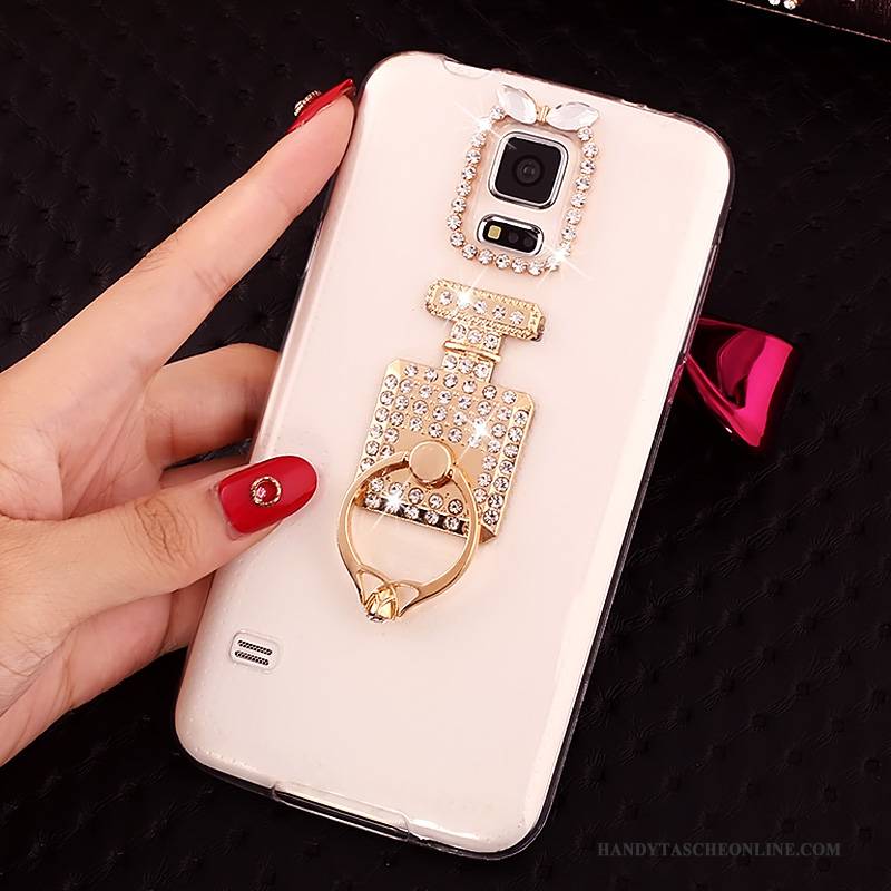 Hülle Samsung Galaxy S5 Strass Transparent Gold, Case Samsung Galaxy S5 Weiche Anti-sturz