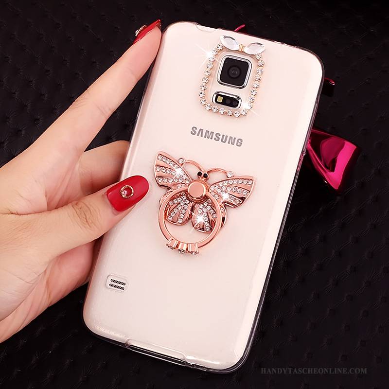 Hülle Samsung Galaxy S5 Strass Transparent Gold, Case Samsung Galaxy S5 Weiche Anti-sturz