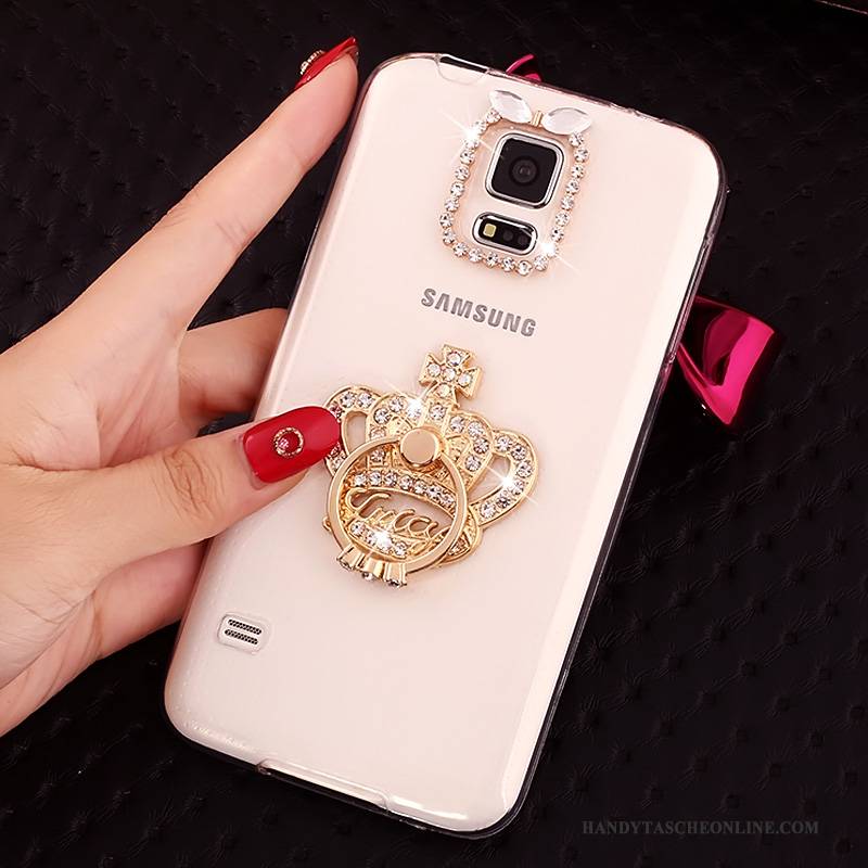 Hülle Samsung Galaxy S5 Strass Transparent Gold, Case Samsung Galaxy S5 Weiche Anti-sturz