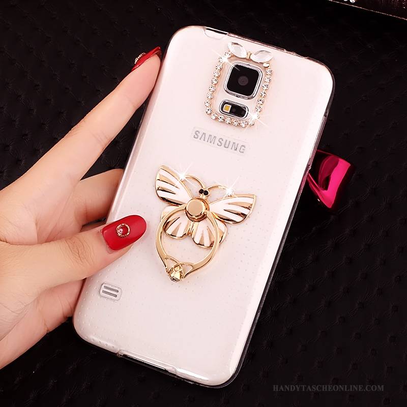 Hülle Samsung Galaxy S5 Strass Transparent Gold, Case Samsung Galaxy S5 Weiche Anti-sturz