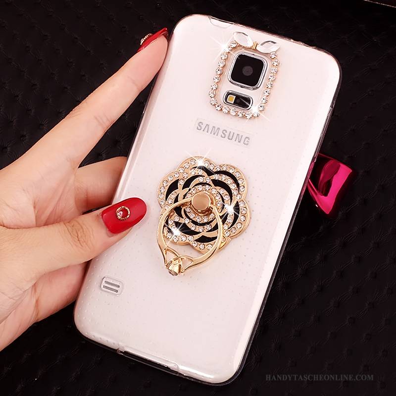 Hülle Samsung Galaxy S5 Strass Transparent Gold, Case Samsung Galaxy S5 Weiche Anti-sturz