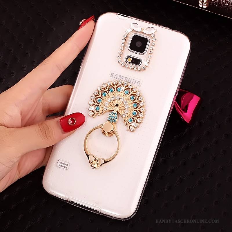 Hülle Samsung Galaxy S5 Strass Transparent Gold, Case Samsung Galaxy S5 Weiche Anti-sturz