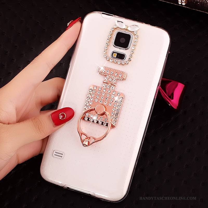 Hülle Samsung Galaxy S5 Strass Transparent Gold, Case Samsung Galaxy S5 Weiche Anti-sturz