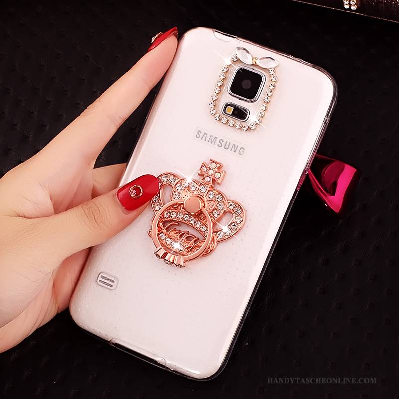 Hülle Samsung Galaxy S5 Strass Transparent Gold, Case Samsung Galaxy S5 Weiche Anti-sturz