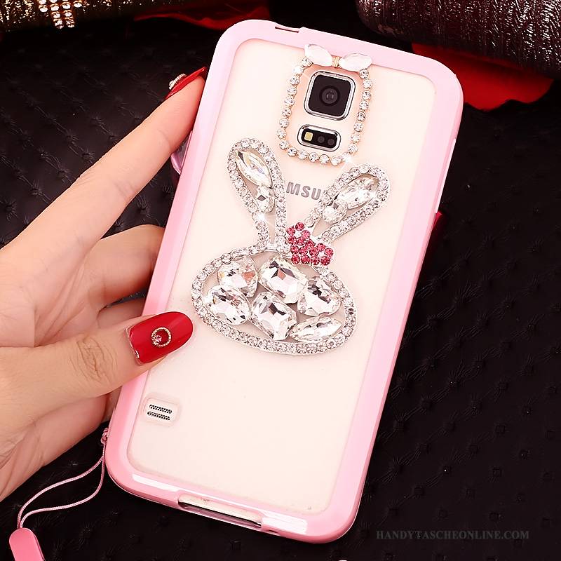 Hülle Samsung Galaxy S5 Weiche Rosa Handyhüllen, Case Samsung Galaxy S5 Strass Anti-sturz Hängender Hals