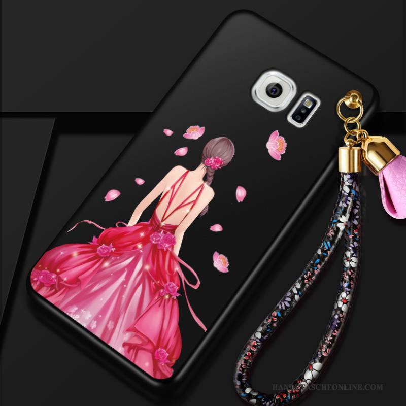 Hülle Samsung Galaxy S6 Edge + Blumen Hängende Verzierungen Handyhüllen, Case Samsung Galaxy S6 Edge + Silikon Nubuck Schwarz