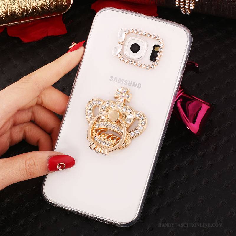 Hülle Samsung Galaxy S6 Edge + Halterung Gold Ring, Case Samsung Galaxy S6 Edge + Strass