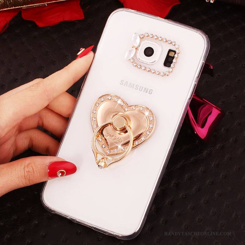 Hülle Samsung Galaxy S6 Edge + Halterung Gold Ring, Case Samsung Galaxy S6 Edge + Strass