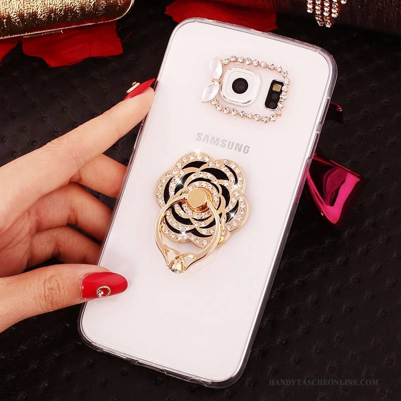 Hülle Samsung Galaxy S6 Edge + Halterung Gold Ring, Case Samsung Galaxy S6 Edge + Strass