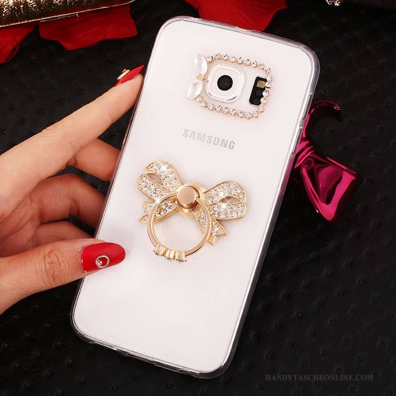 Hülle Samsung Galaxy S6 Edge + Halterung Gold Ring, Case Samsung Galaxy S6 Edge + Strass