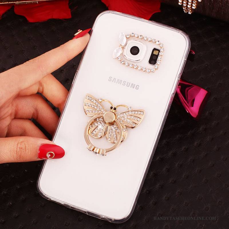 Hülle Samsung Galaxy S6 Edge + Halterung Gold Ring, Case Samsung Galaxy S6 Edge + Strass