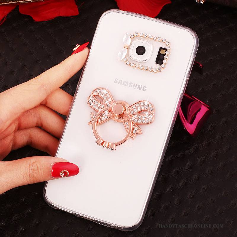 Hülle Samsung Galaxy S6 Edge + Halterung Gold Ring, Case Samsung Galaxy S6 Edge + Strass