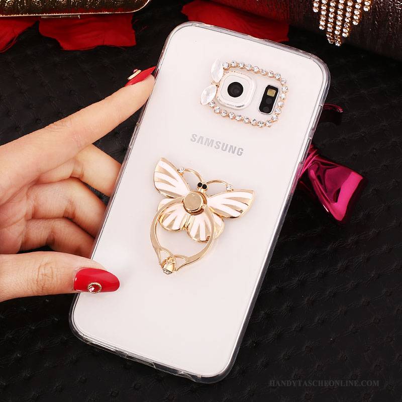 Hülle Samsung Galaxy S6 Edge + Halterung Gold Ring, Case Samsung Galaxy S6 Edge + Strass