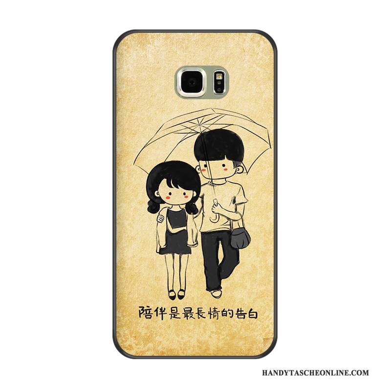 Hülle Samsung Galaxy S6 Edge + Karikatur Gelb Anti-sturz, Case Samsung Galaxy S6 Edge + Schutz Handyhüllen Schwarz