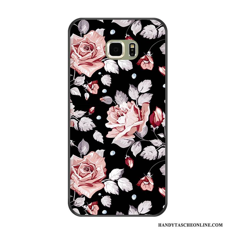 Hülle Samsung Galaxy S6 Edge + Karikatur Gelb Anti-sturz, Case Samsung Galaxy S6 Edge + Schutz Handyhüllen Schwarz