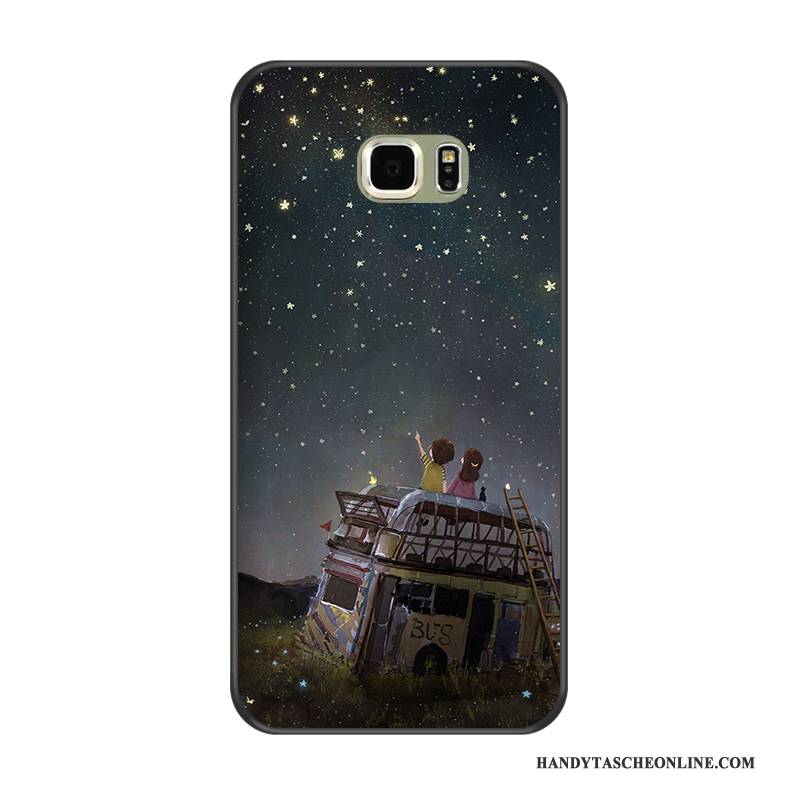 Hülle Samsung Galaxy S6 Edge + Karikatur Gelb Anti-sturz, Case Samsung Galaxy S6 Edge + Schutz Handyhüllen Schwarz