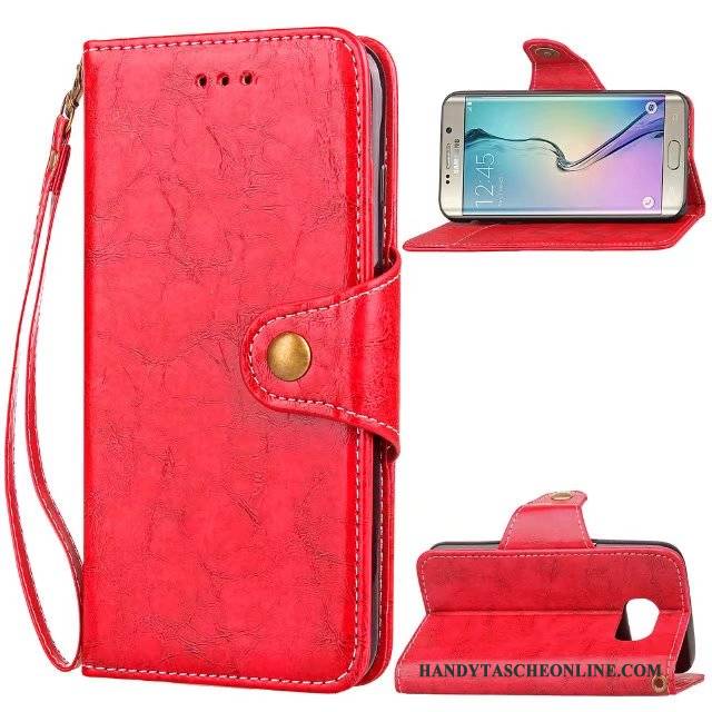 Hülle Samsung Galaxy S6 Edge Lederhülle Anti-sturz Handyhüllen, Case Samsung Galaxy S6 Edge Folio Rot Trendmarke