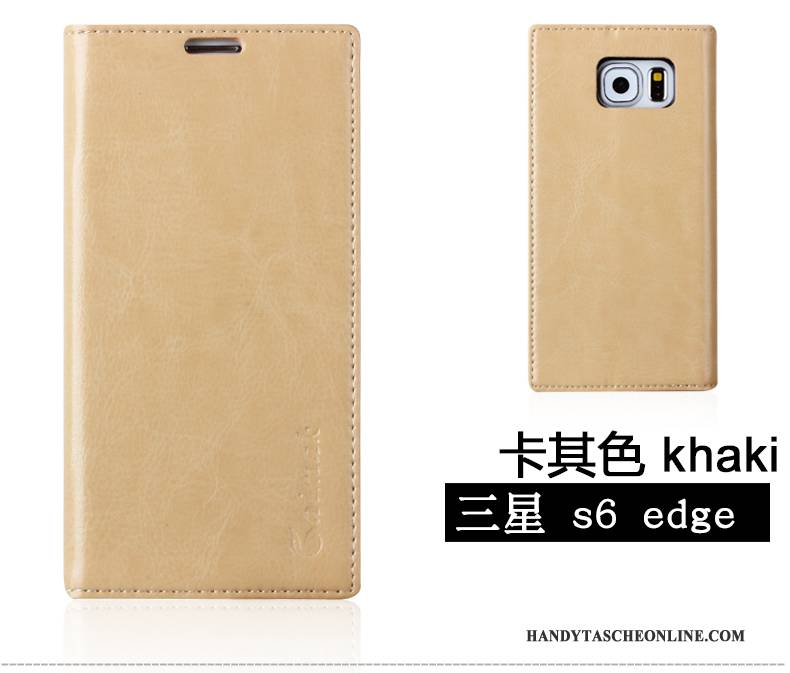 Hülle Samsung Galaxy S6 Edge Lederhülle Gold, Case Samsung Galaxy S6 Edge Schutz