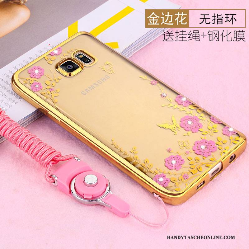 Hülle Samsung Galaxy S6 Edge Silikon Gold Hängende Verzierungen, Case Samsung Galaxy S6 Edge Weiche Handyhüllen