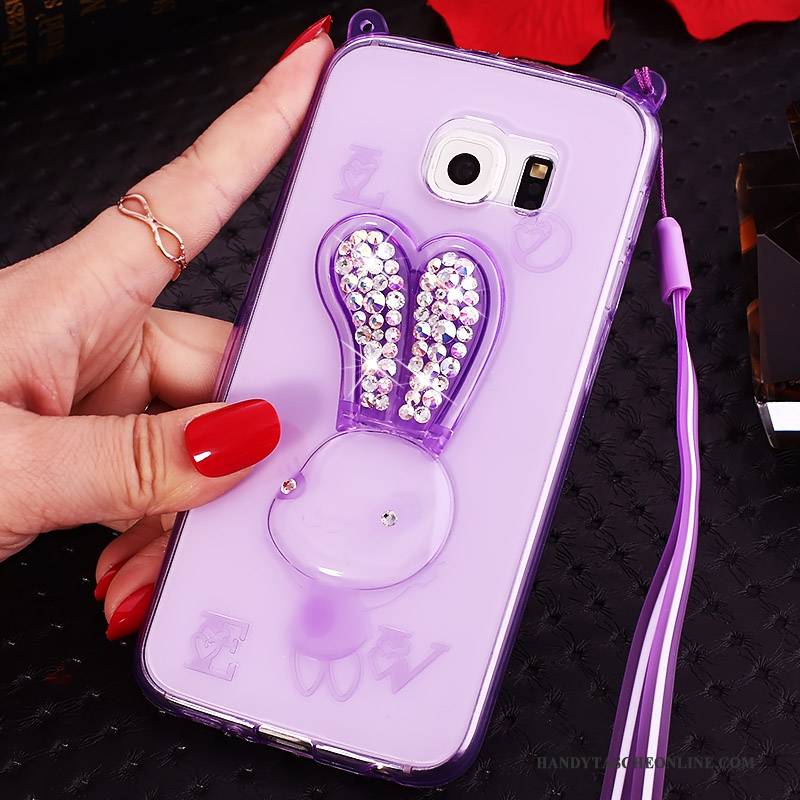 Hülle Samsung Galaxy S6 Edge + Silikon Handyhüllen Hängende Verzierungen, Case Samsung Galaxy S6 Edge + Strass Lila