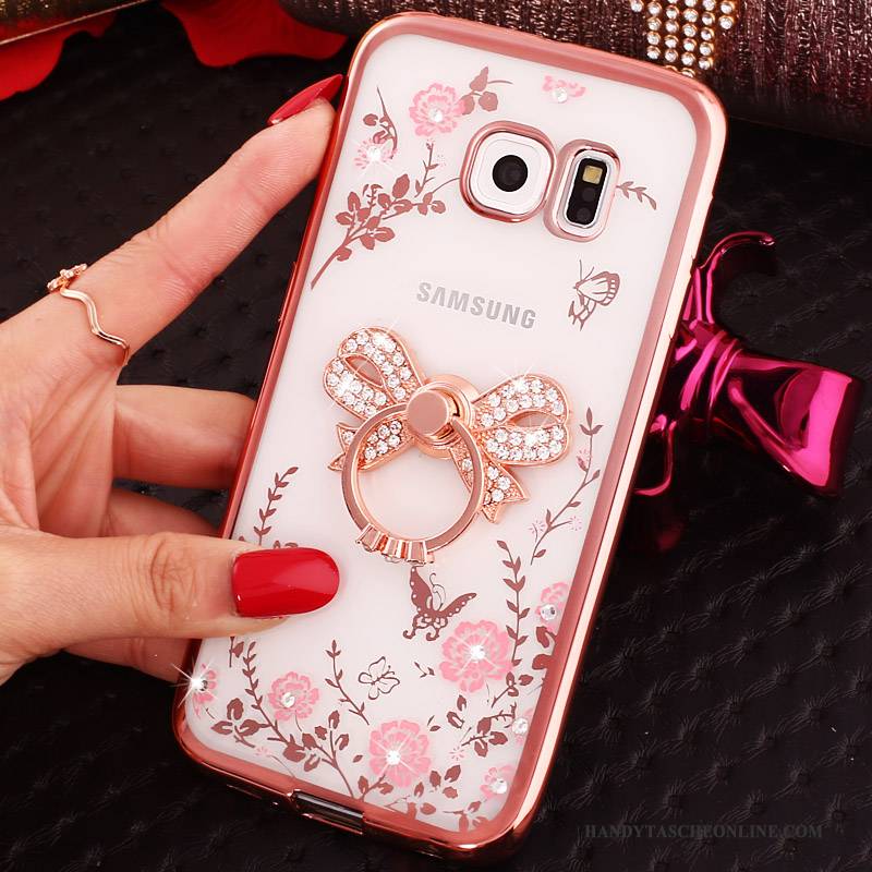 Hülle Samsung Galaxy S6 Edge Strass Schnalle Ring, Case Samsung Galaxy S6 Edge Schutz Handyhüllen Blau