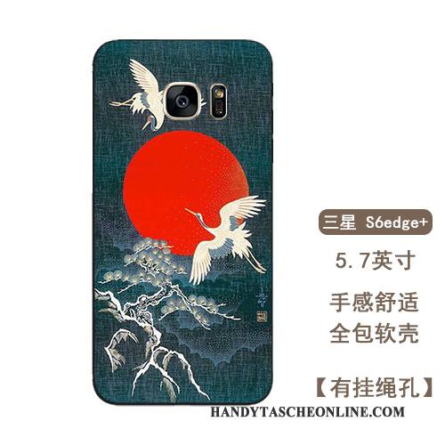 Hülle Samsung Galaxy S6 Edge + Taschen Handbemalte Kran, Case Samsung Galaxy S6 Edge + Retro Schwarz Anti-sturz