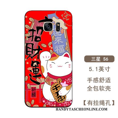 Hülle Samsung Galaxy S6 Edge + Taschen Hängende Verzierungen Trend, Case Samsung Galaxy S6 Edge + Silikon Reichtum Rot