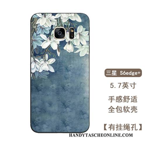 Hülle Samsung Galaxy S6 Edge + Weiche Blumen Blau, Case Samsung Galaxy S6 Edge + Taschen Kunst Wind