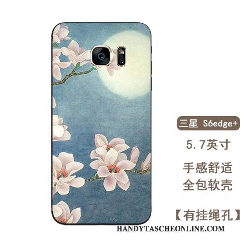 Hülle Samsung Galaxy S6 Edge + Weiche Blumen Blau, Case Samsung Galaxy S6 Edge + Taschen Kunst Wind