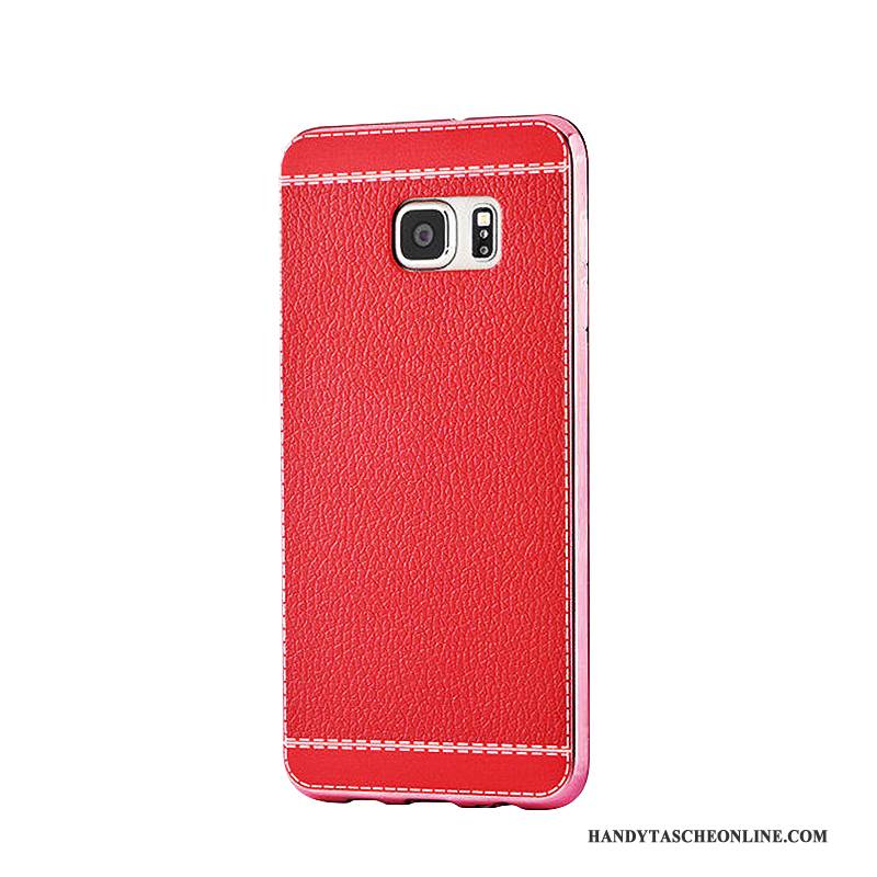 Hülle Samsung Galaxy S6 Edge + Weiche Handyhüllen Business, Case Samsung Galaxy S6 Edge + Leder Rot Muster