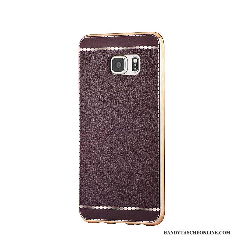 Hülle Samsung Galaxy S6 Edge + Weiche Handyhüllen Business, Case Samsung Galaxy S6 Edge + Leder Rot Muster