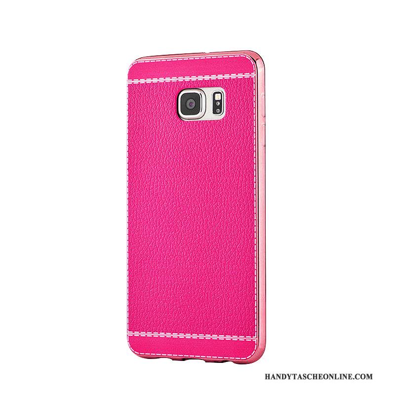 Hülle Samsung Galaxy S6 Edge + Weiche Handyhüllen Business, Case Samsung Galaxy S6 Edge + Leder Rot Muster