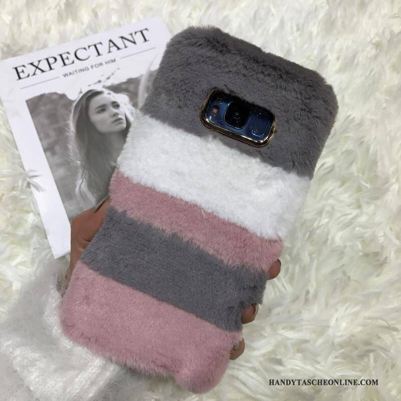 Hülle Samsung Galaxy S6 Edge + Weiche Kaninchenfell Plüsch, Case Samsung Galaxy S6 Edge + Farbe Herz Kaninchen