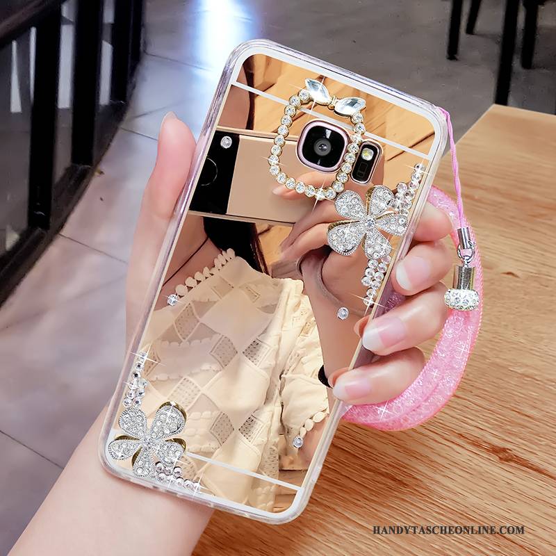 Hülle Samsung Galaxy S6 Edge + Weiche Rosa Persönlichkeit, Case Samsung Galaxy S6 Edge + Kreativ Handyhüllen Spiegel