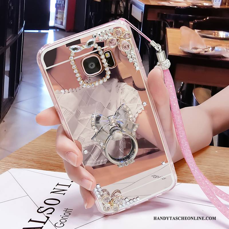 Hülle Samsung Galaxy S6 Edge + Weiche Rosa Persönlichkeit, Case Samsung Galaxy S6 Edge + Kreativ Handyhüllen Spiegel