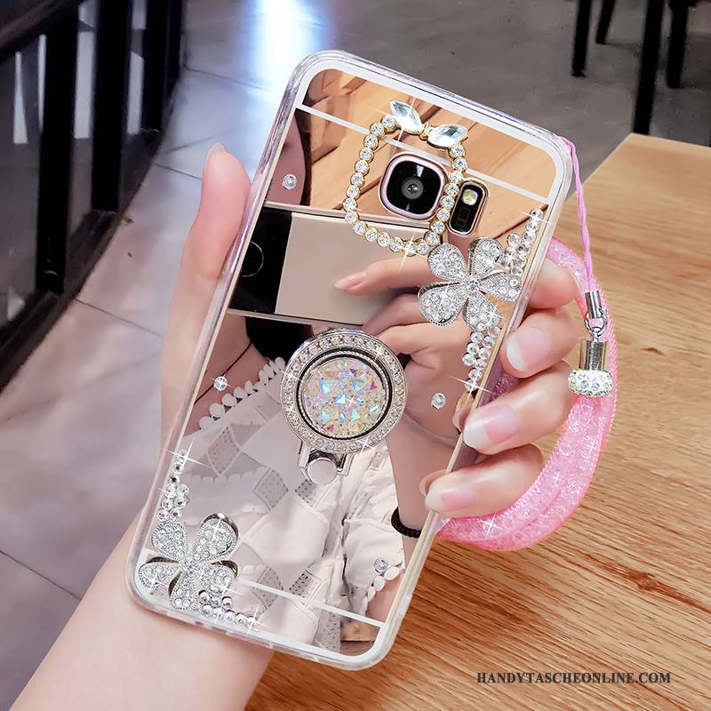 Hülle Samsung Galaxy S6 Edge + Weiche Rosa Persönlichkeit, Case Samsung Galaxy S6 Edge + Kreativ Handyhüllen Spiegel