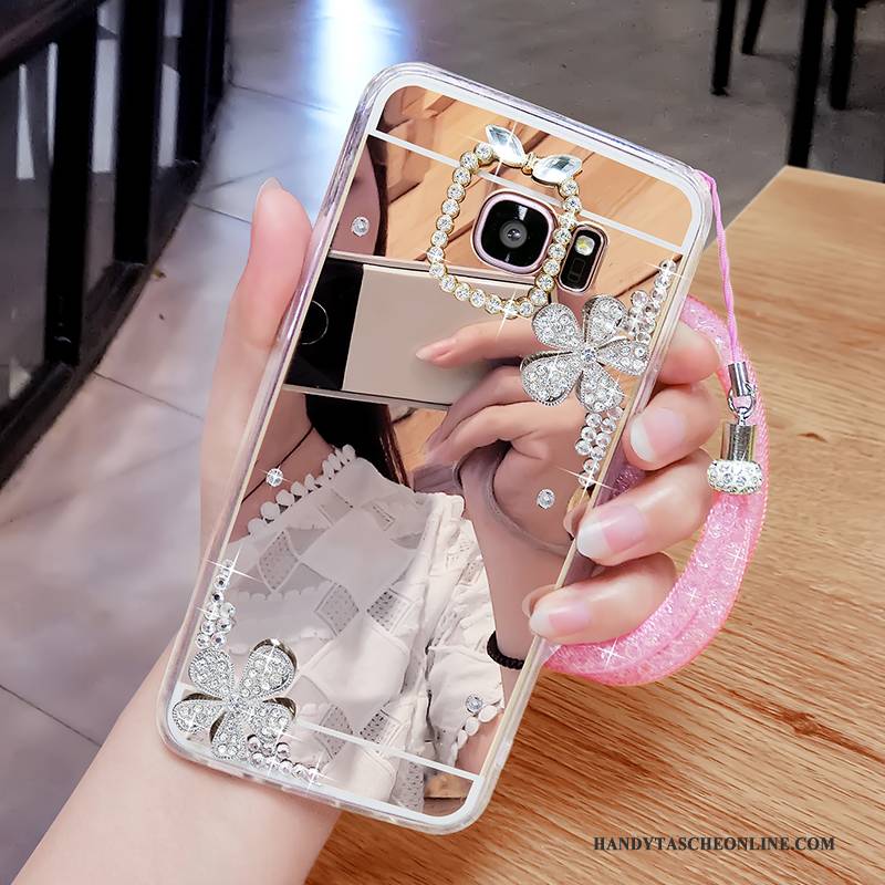 Hülle Samsung Galaxy S6 Edge + Weiche Rosa Persönlichkeit, Case Samsung Galaxy S6 Edge + Kreativ Handyhüllen Spiegel