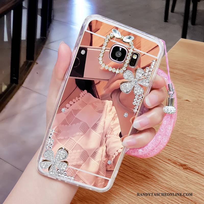 Hülle Samsung Galaxy S6 Edge + Weiche Rosa Persönlichkeit, Case Samsung Galaxy S6 Edge + Kreativ Handyhüllen Spiegel