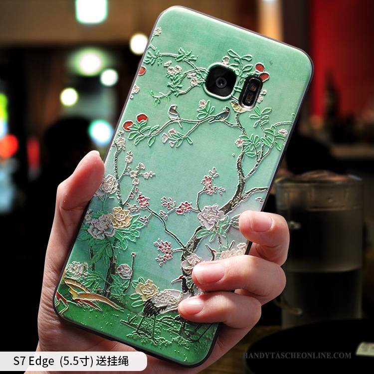 Hülle Samsung Galaxy S7 Edge Kreativ Grün Chinesische Art, Case Samsung Galaxy S7 Edge Taschen Handyhüllen Anti-sturz