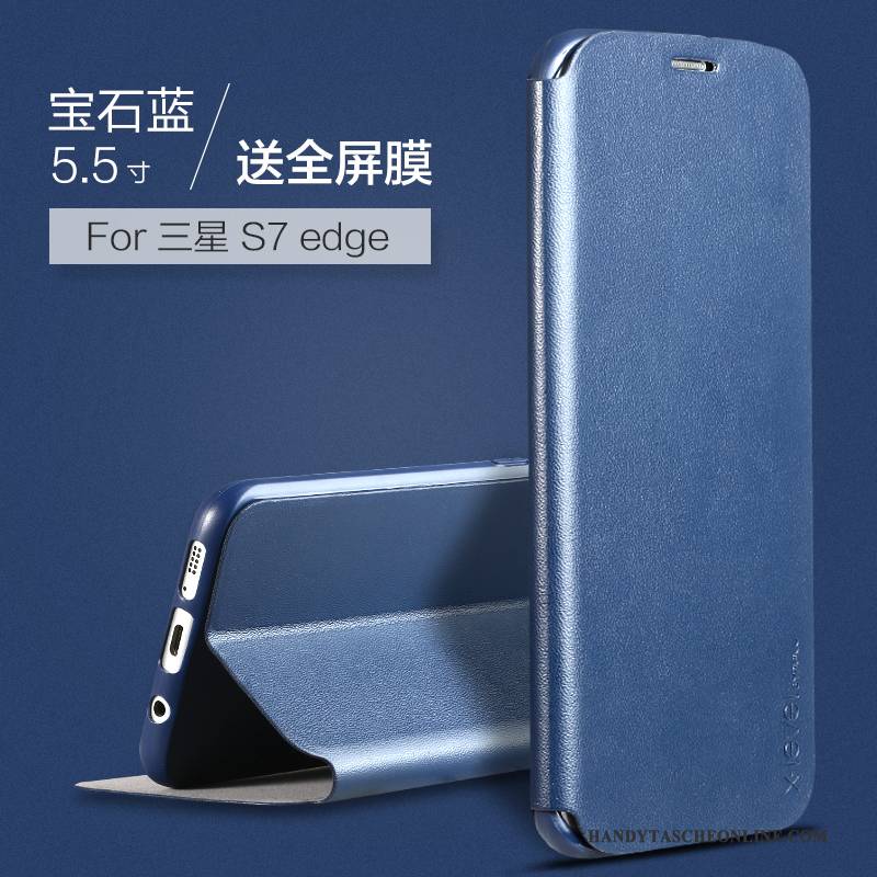 Hülle Samsung Galaxy S7 Edge Lederhülle Handyhüllen Dunkelblau, Case Samsung Galaxy S7 Edge Weiche Schlank Anti-sturz