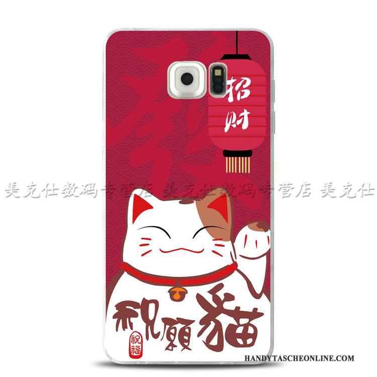 Hülle Samsung Galaxy S7 Edge Prägung Rot Katzen, Case Samsung Galaxy S7 Edge Taschen Ring Reichtum