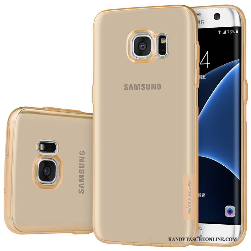 Hülle Samsung Galaxy S7 Edge Schutz Transparent Gold, Case Samsung Galaxy S7 Edge Weiche Rosa