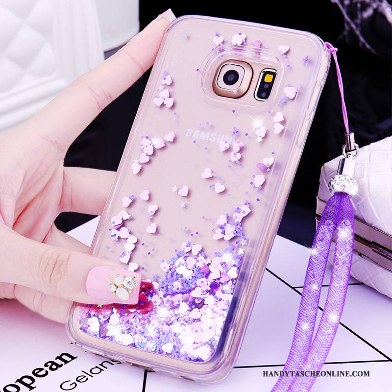 Hülle Samsung Galaxy S7 Edge Silikon Handyhüllen Treibsand, Case Samsung Galaxy S7 Edge Karikatur Hängender Hals Lila