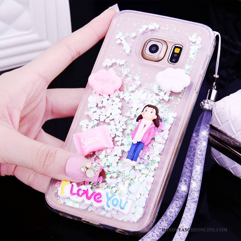 Hülle Samsung Galaxy S7 Edge Silikon Handyhüllen Treibsand, Case Samsung Galaxy S7 Edge Karikatur Hängender Hals Lila