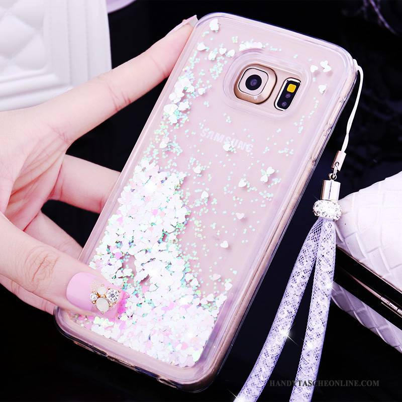 Hülle Samsung Galaxy S7 Edge Silikon Handyhüllen Treibsand, Case Samsung Galaxy S7 Edge Karikatur Hängender Hals Lila