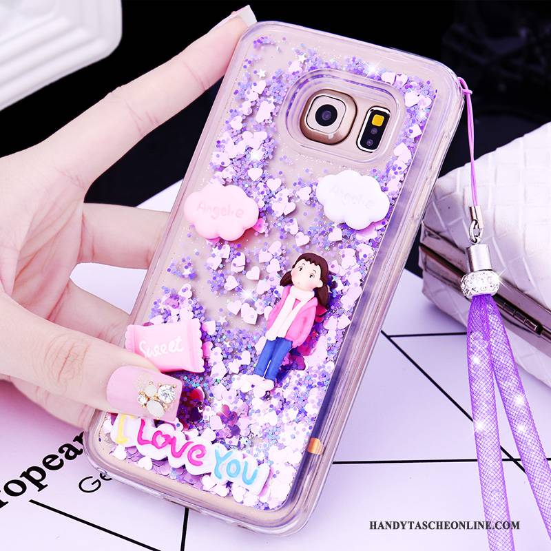 Hülle Samsung Galaxy S7 Edge Silikon Handyhüllen Treibsand, Case Samsung Galaxy S7 Edge Karikatur Hängender Hals Lila