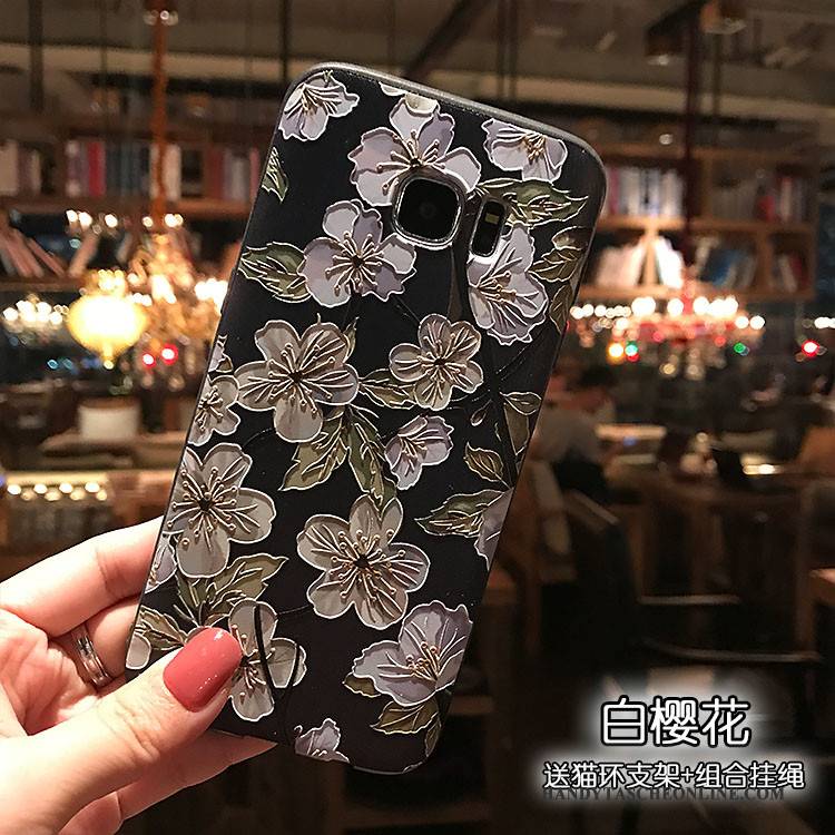 Hülle Samsung Galaxy S7 Edge Silikon Sakura Handyhüllen, Case Samsung Galaxy S7 Edge Weiche Schwarz Anti-sturz