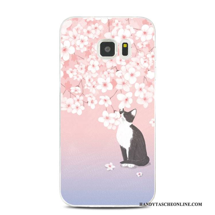 Hülle Samsung Galaxy S7 Edge Taschen Blumen Lila, Case Samsung Galaxy S7 Edge Prägung Katzen Handyhüllen