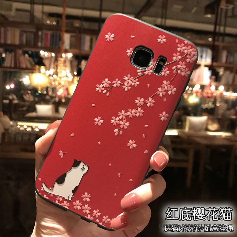 Hülle Samsung Galaxy S7 Edge Taschen Rot Trend, Case Samsung Galaxy S7 Edge Silikon Hängende Verzierungen Handyhüllen