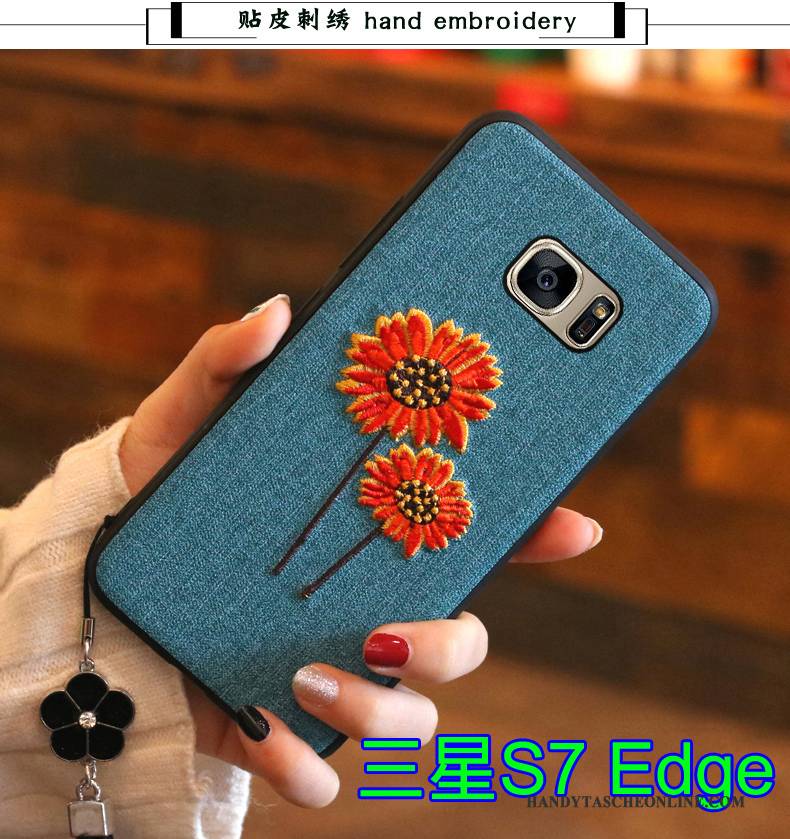 Hülle Samsung Galaxy S7 Edge Taschen Trend Handyhüllen, Case Samsung Galaxy S7 Edge Weiche Stickerei Blau